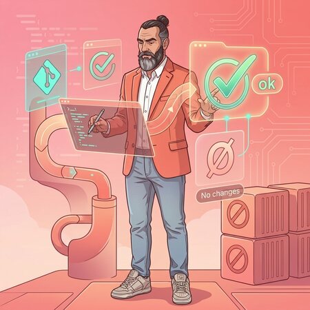Rappresentazione visiva di un workflow CI che riporta successo senza aver prodotto alcun effetto reale